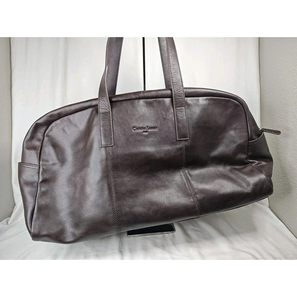 Christian Lacroix Paris Dark Brown Leather Large Duffle Weekender Tote Bag Purse